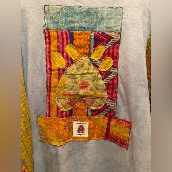 PIT BULL SMILE T Poncho Kantha Handmade One Of a Kind Upcycled Boho - Picture 3 of 6